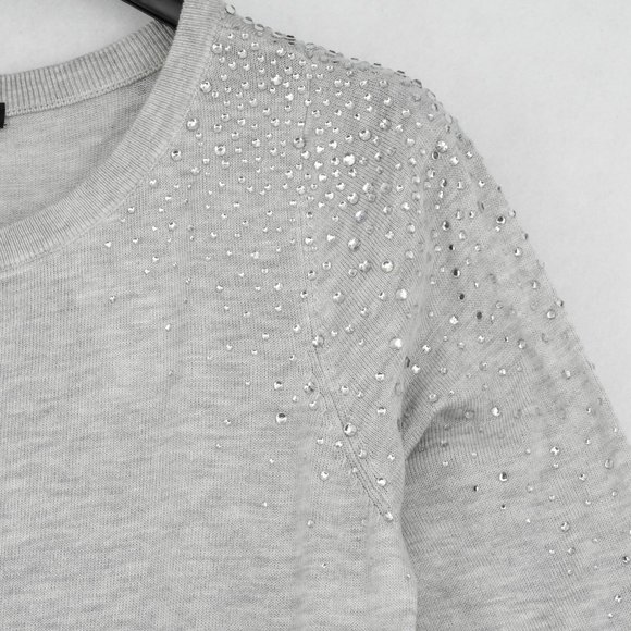 INC Sweater Womens Rhinestone Embellished Shoulder Pullover Sweater Heather Gray - Picture 4 of 8